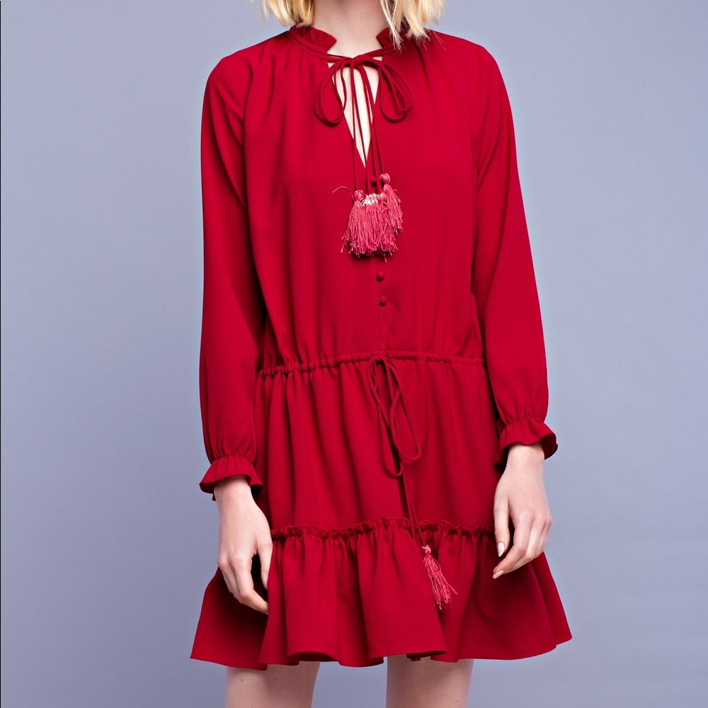 Long Red Sleeve Dress